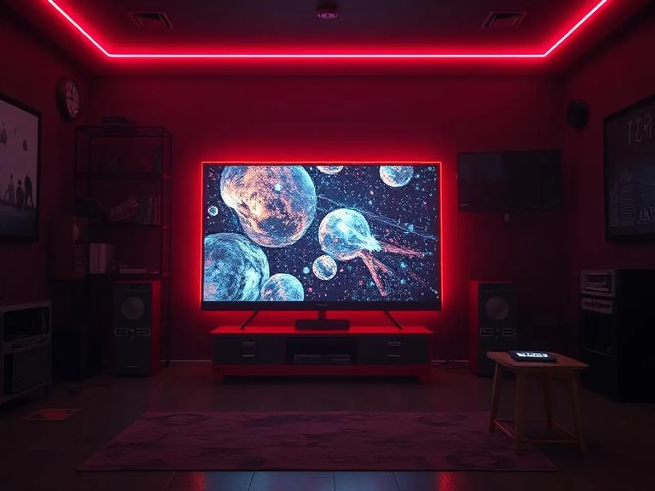 A TV in a dark room